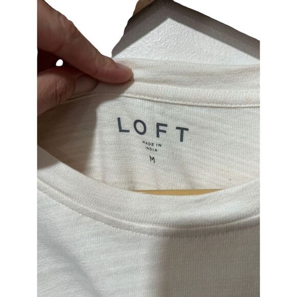 Loft Cream Burnout Knit Balloon 3/4 Sleeve Blouse Top Size Medium Minimalist - Picture 3 of 10